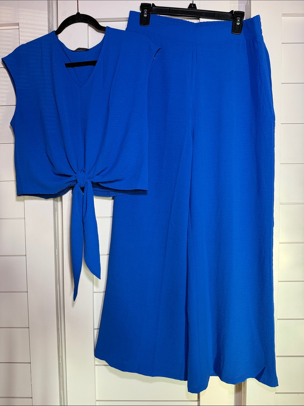 Blue Women's Tie-Front Skirted Pants Set